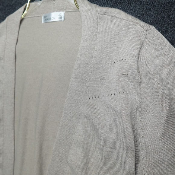 NWT 89th + Madison Cardigan Open Front Pointelle Women L Terrain Heather - Picture 6 of 8